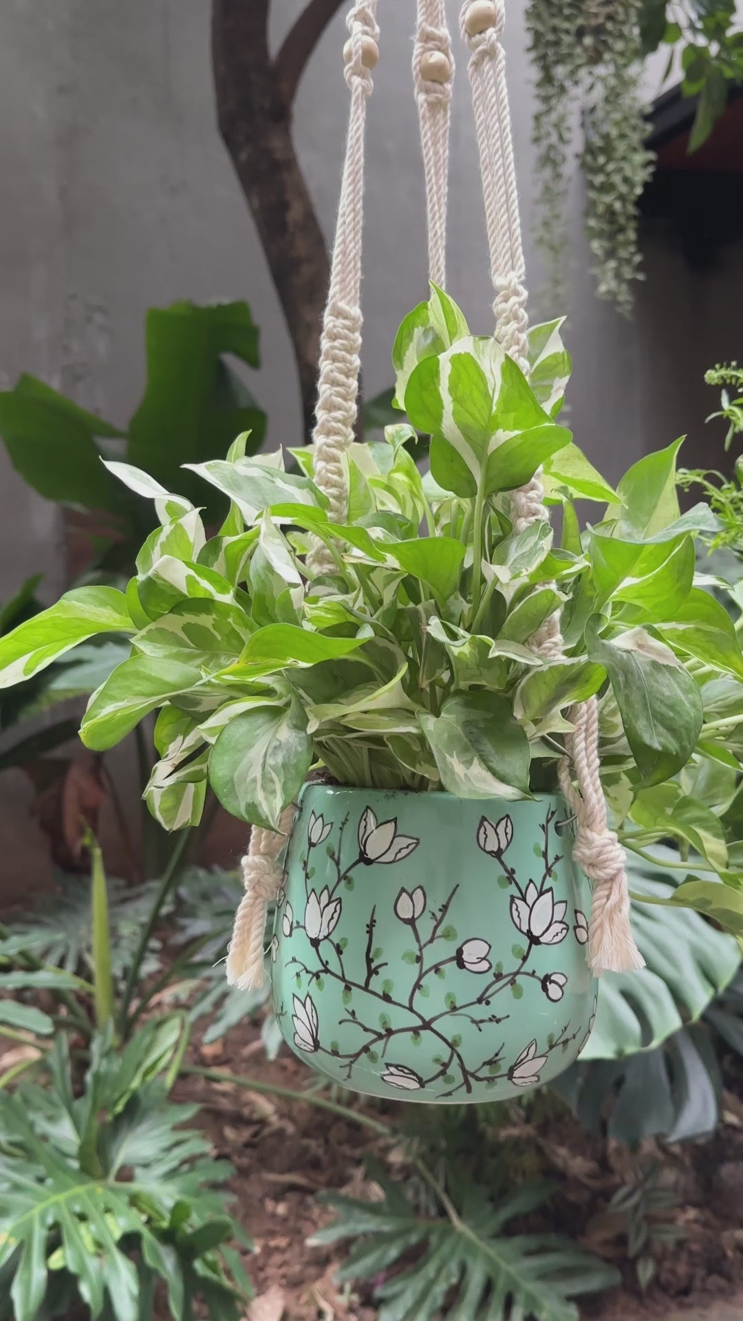 Hanging Planter - Macrame Plant Hanger - 5 inch planter - Drainage Hole