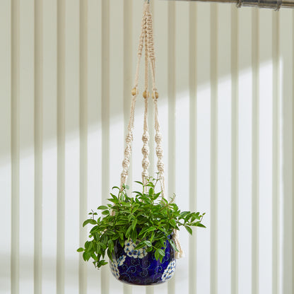 hanging planter rod Dark Blue Hanging Planter with Macrame Plant Hanger – GomQ