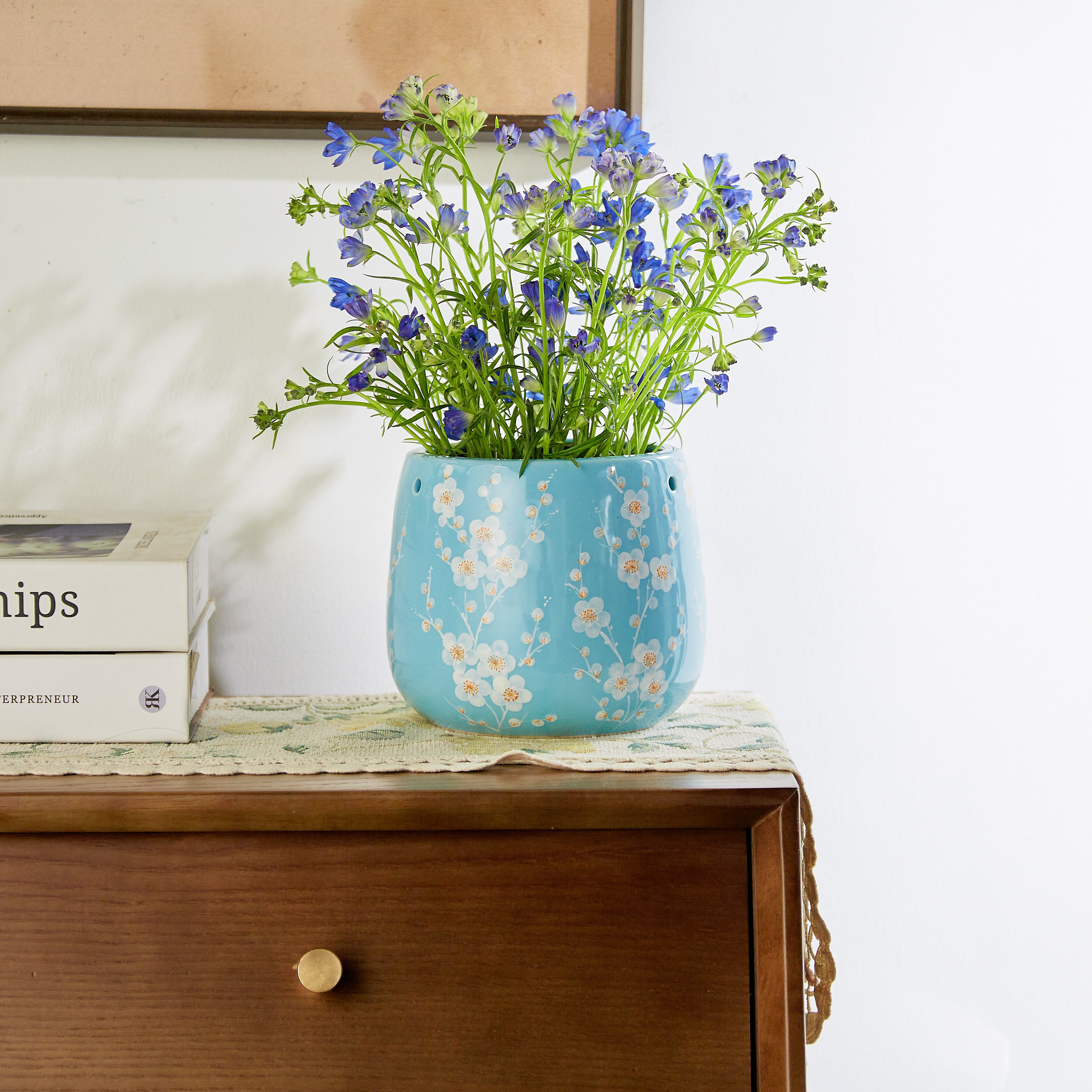 Tabletop planter - office planter - decorative planter - Blue Ceramic Planter