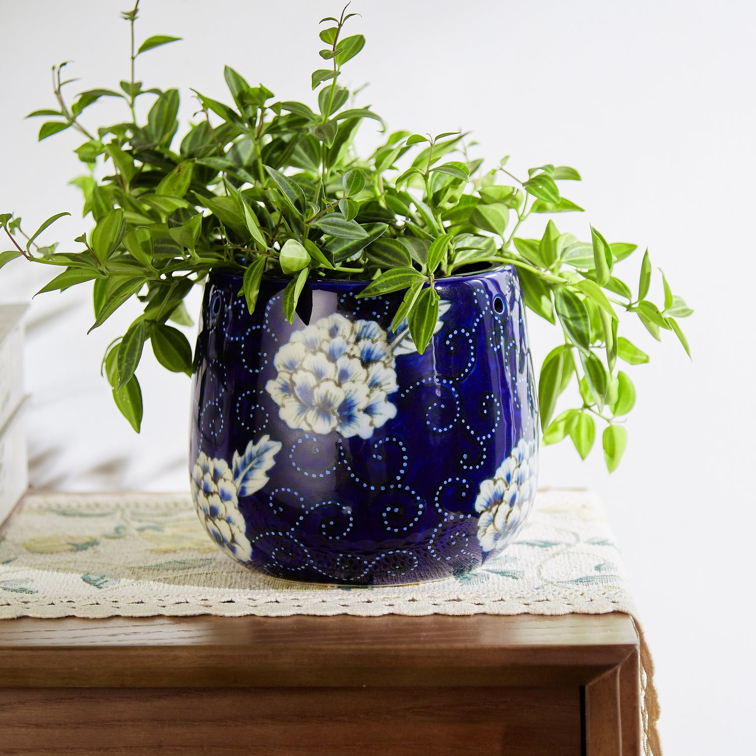blue and white hanging planter StarryVine Hanging Planter with Macrame Plant Hanger – GomQ