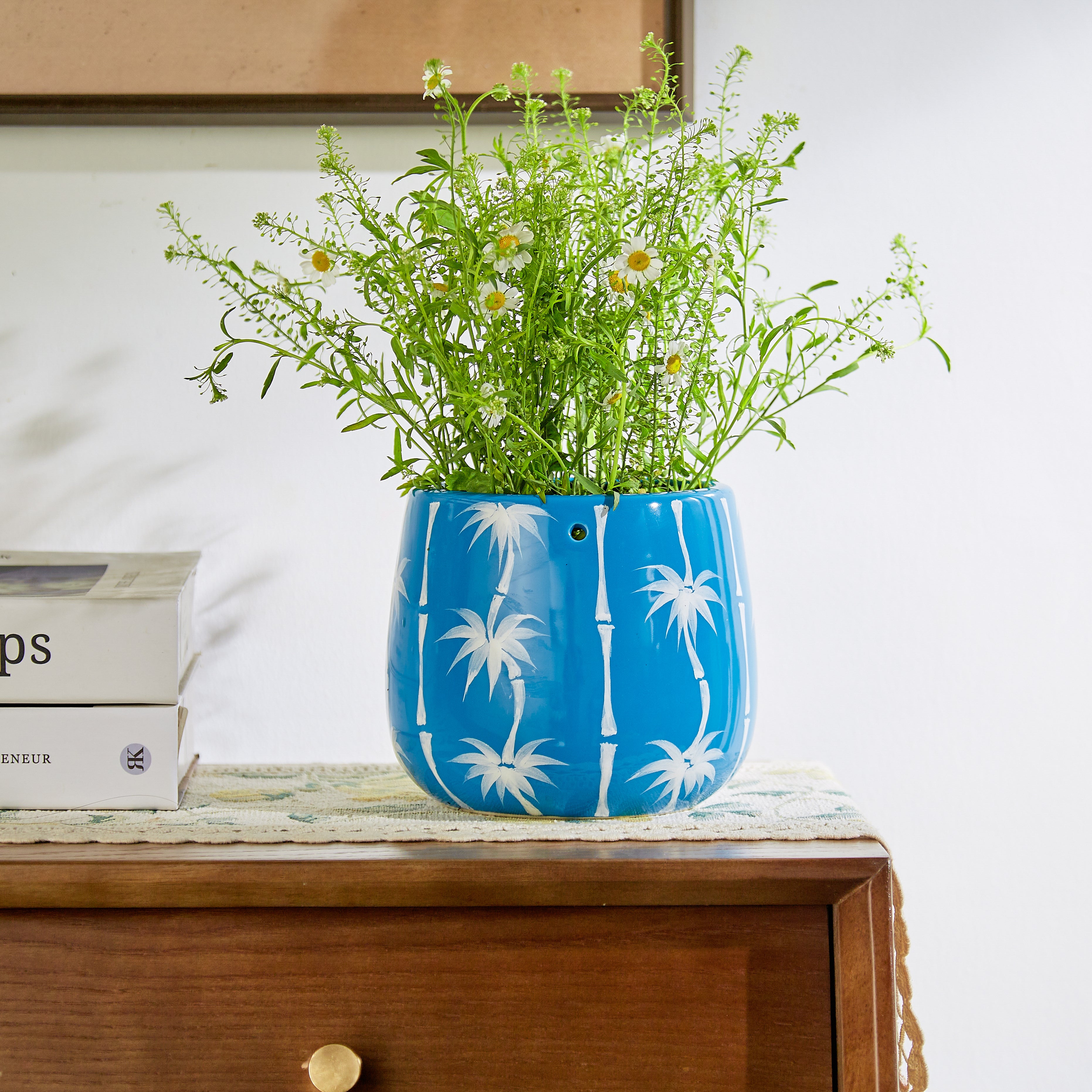 Tabletop planter - office planter - decorative planter - Blue Ceramic Planter