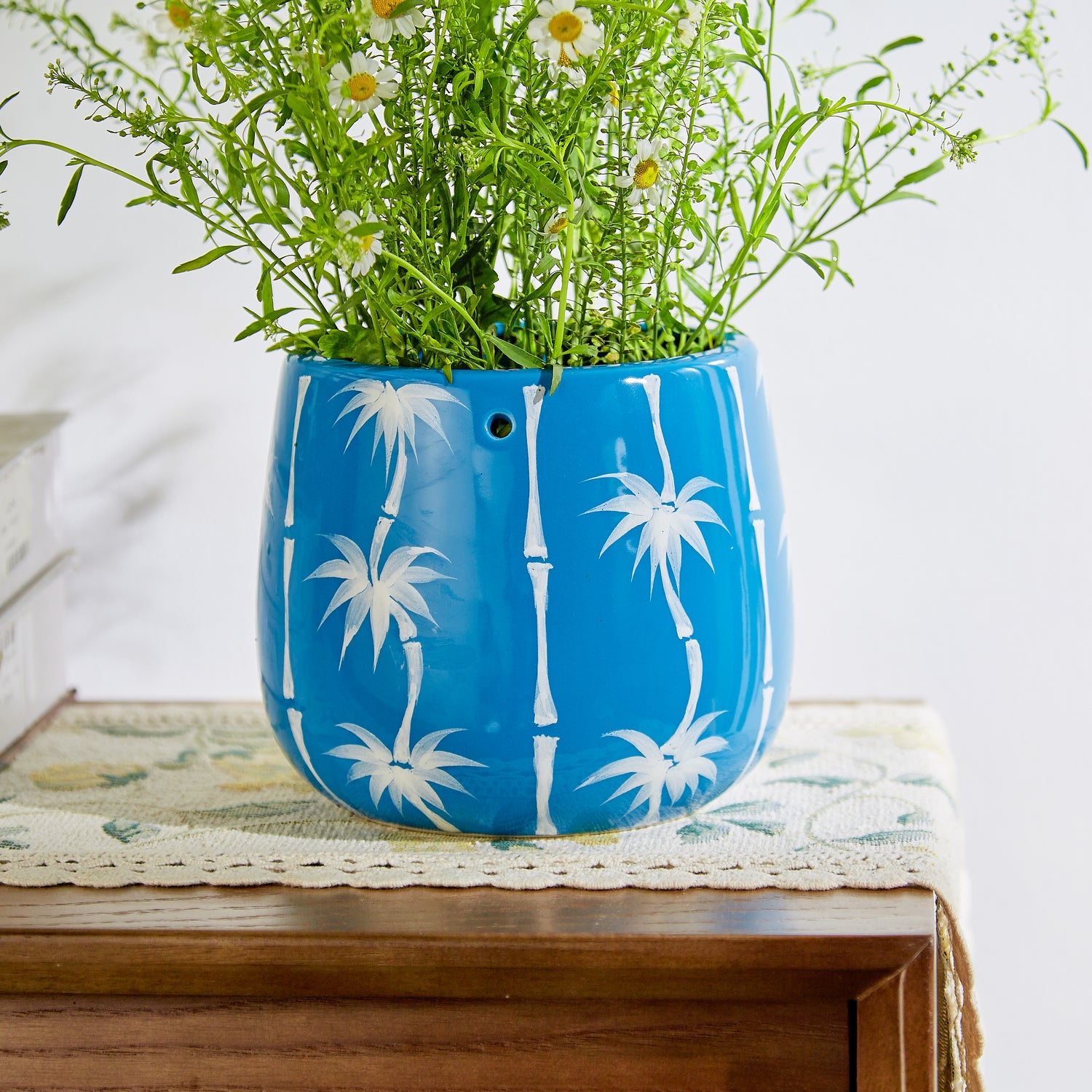 hanging planter blue Blue Coconut Hanging Planter with Macrame Plant Hanger