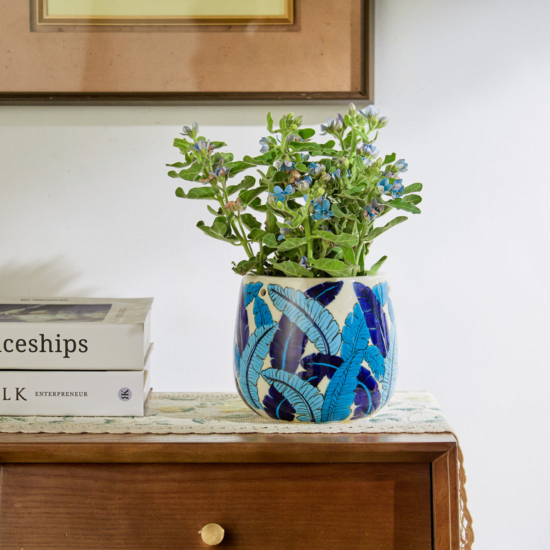 Tabletop planter - office planter - decorative planter - Blue Ceramic Planter