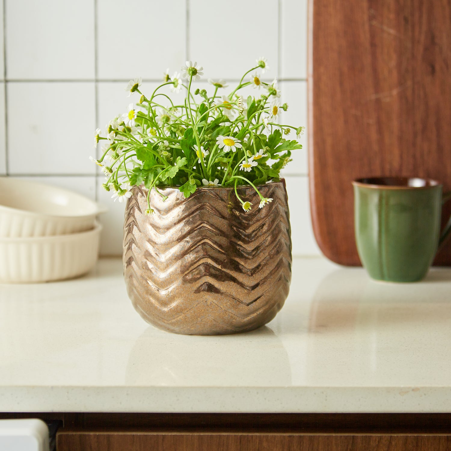 brass indoor plant pots Flare Brass Ceramic Planter – GomQ