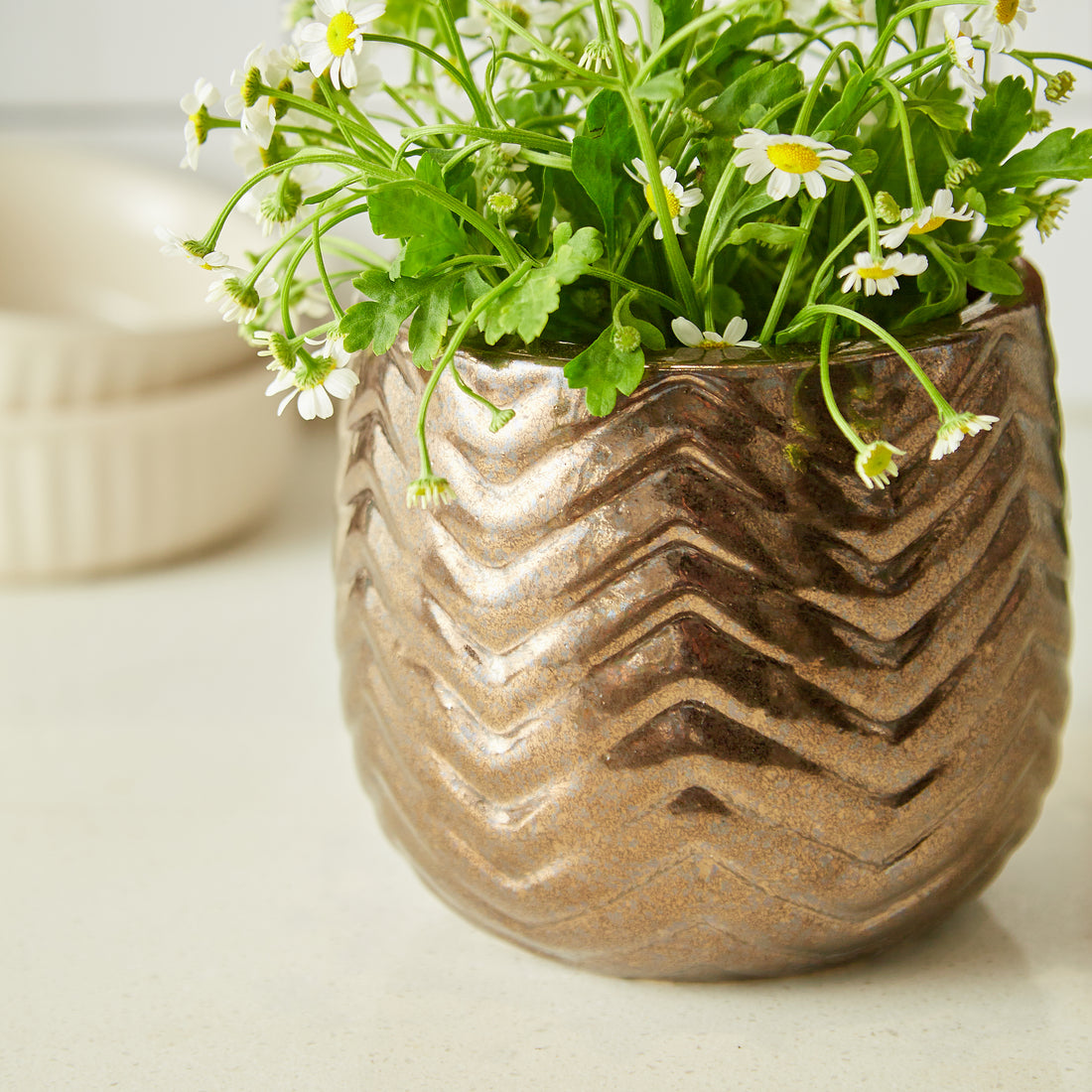 Flare Brass Ceramic Planter