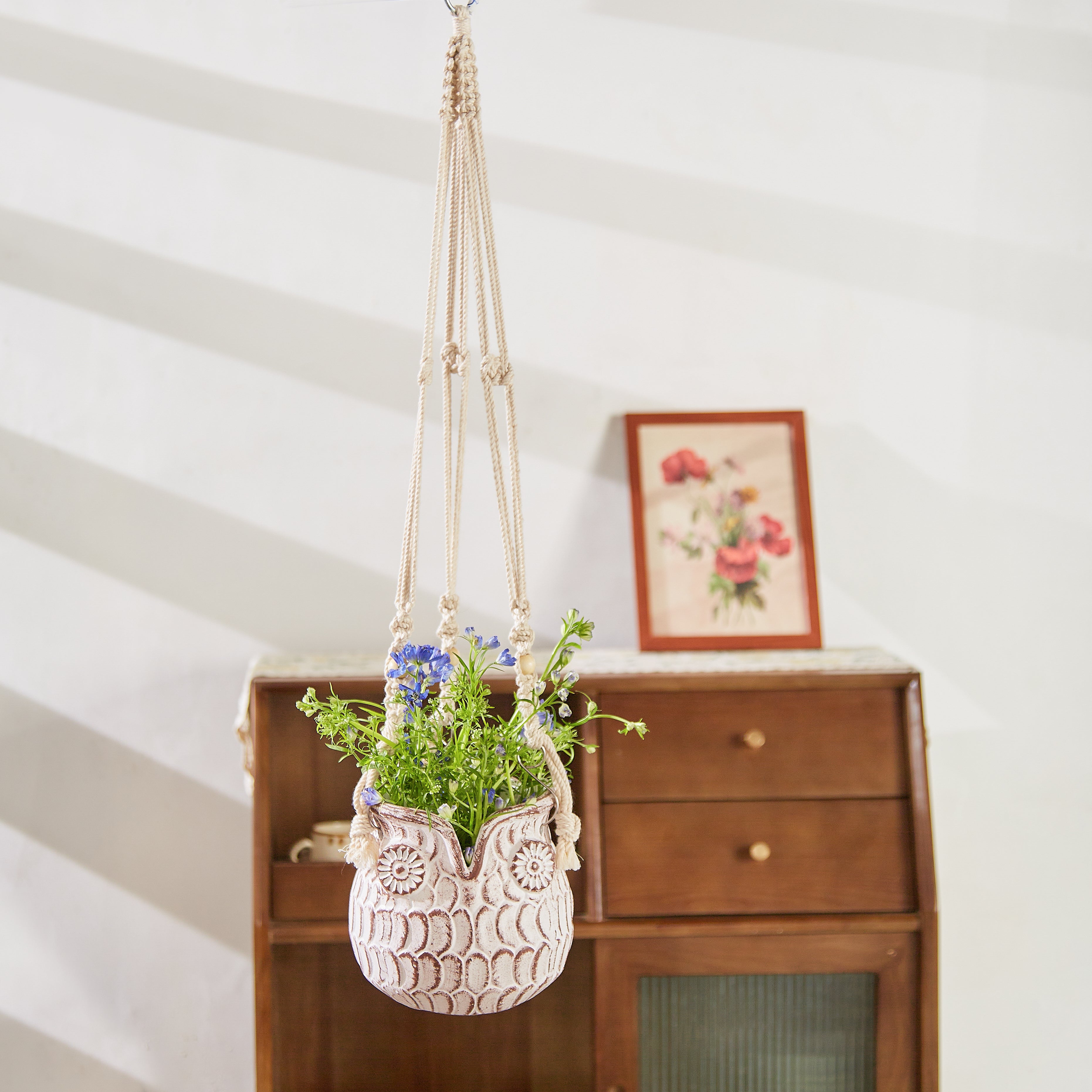 Hanging Planter  - Macrame Plant Hanger - 5 inch planter - Drainage Hole